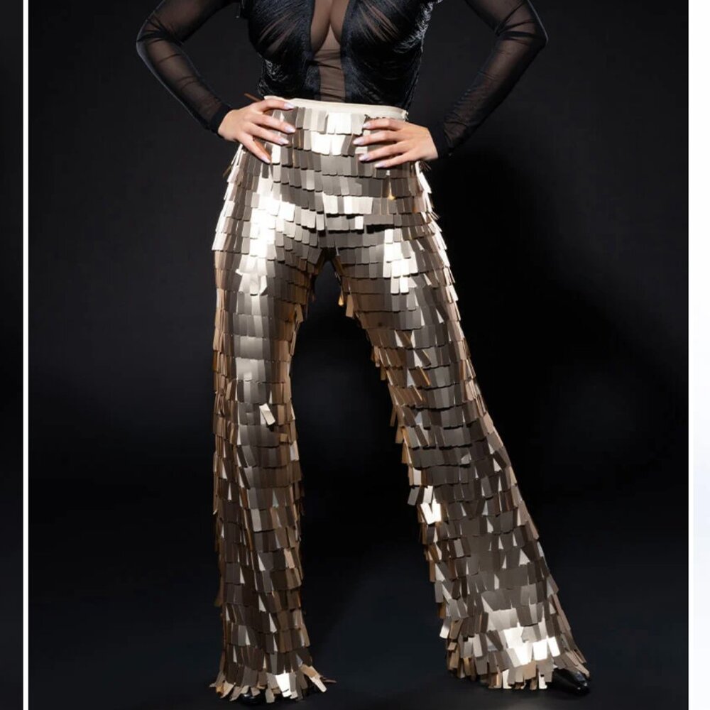 NWT Akira Valentina Gold Trouser Pants Flare Leg Women's XL